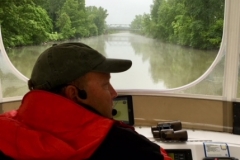 Pete piloting on the Champlain Canal.