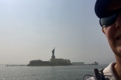 Lady Liberty in morning fog.