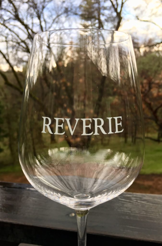 Reverie etched on wine glass.