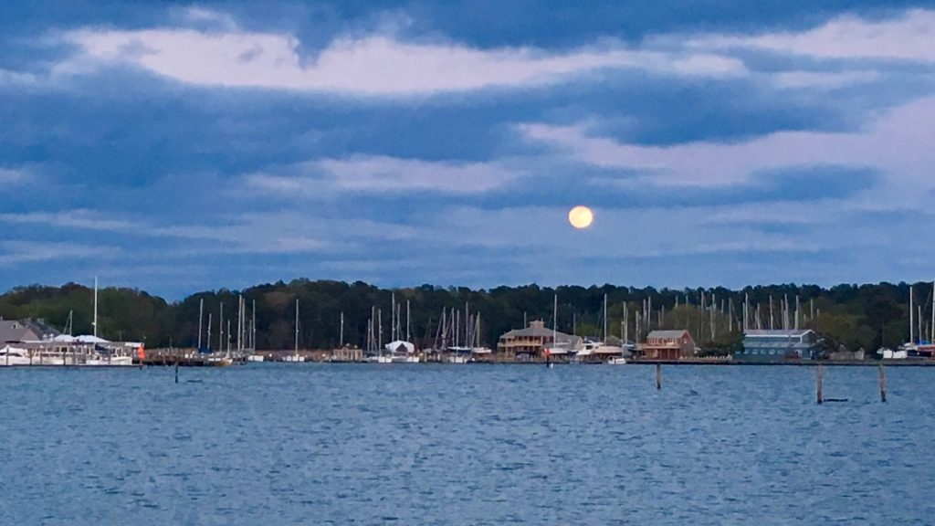 Moonrise, 4/29/18, over Rock Hall Harbor.