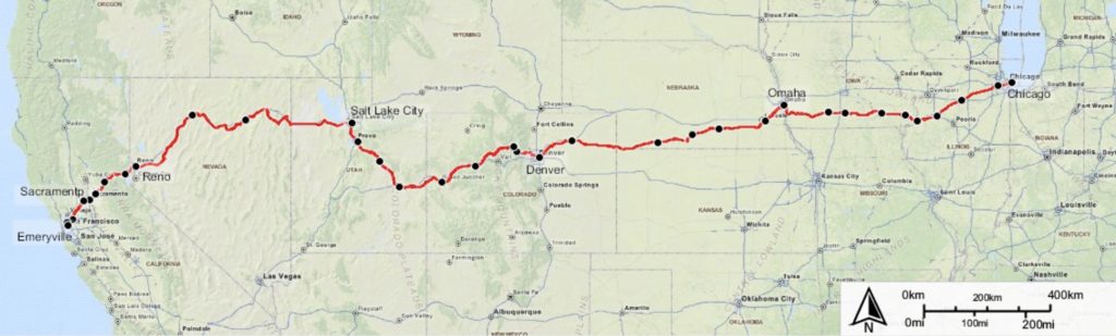 Amtrak "Zephyr" from Chicago to Sacramento. 