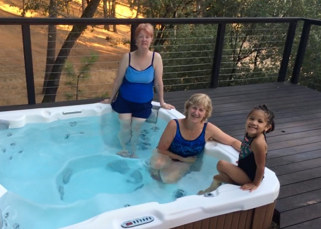Kim doesn't often go in to the hot tub, but Azalyah encouraged her!